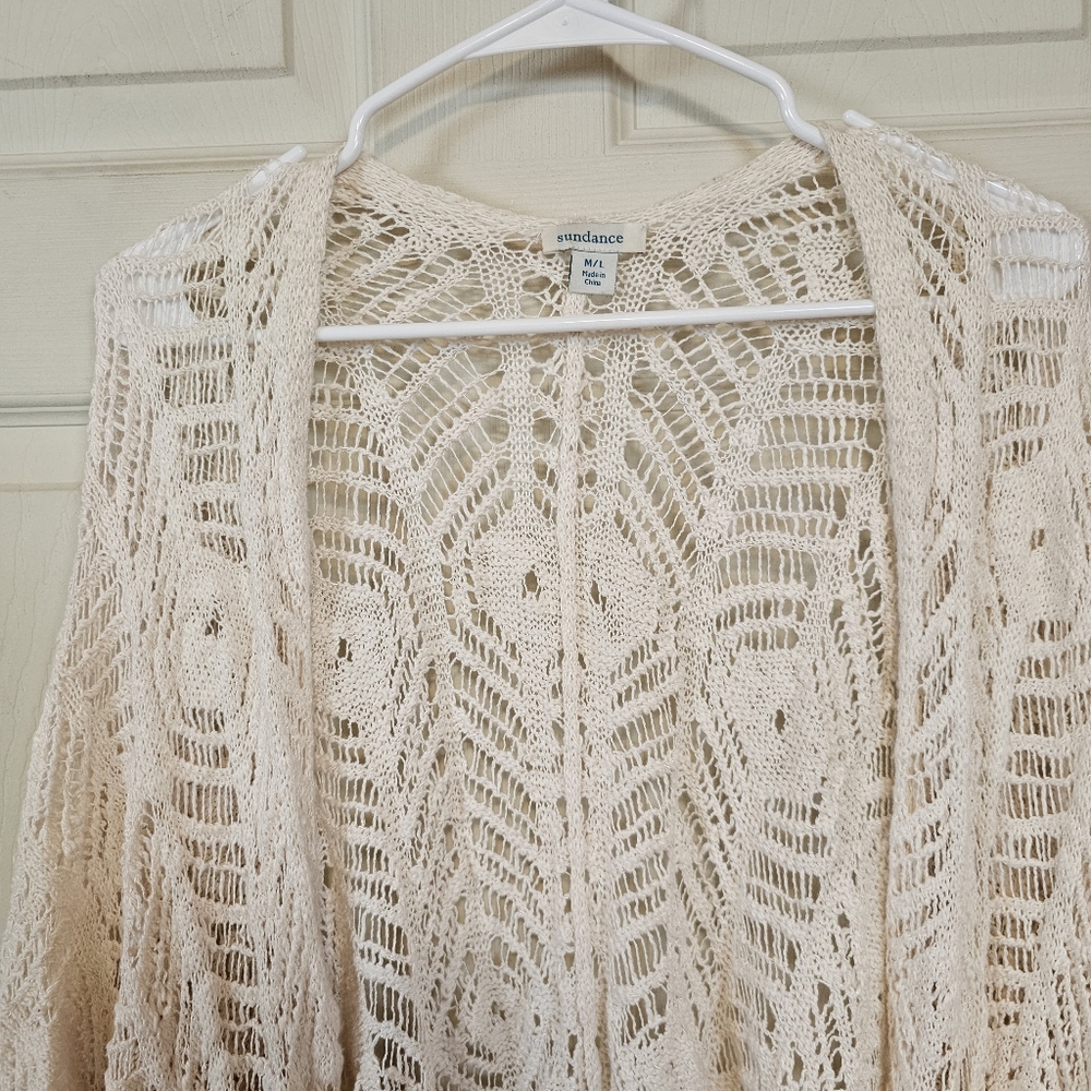 Sundance Cream Open Knit Crochet Sweater - Picture 4 of 6